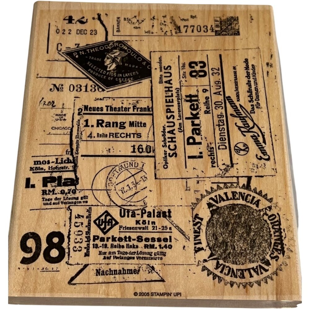 Vintage-Style Stampin Up! Ephemera Background Large Rubber Stamp Wooden Block